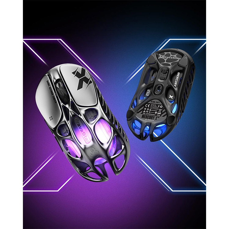 خرید موس GravaStar Mercury X Pro - بی‌سیم - نقره‌ای میان‌ستاره‌ای